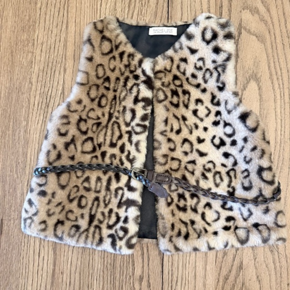 Rachel Zoe Leopard Print Faux Fur Sz 5/6 Vest with belt BC